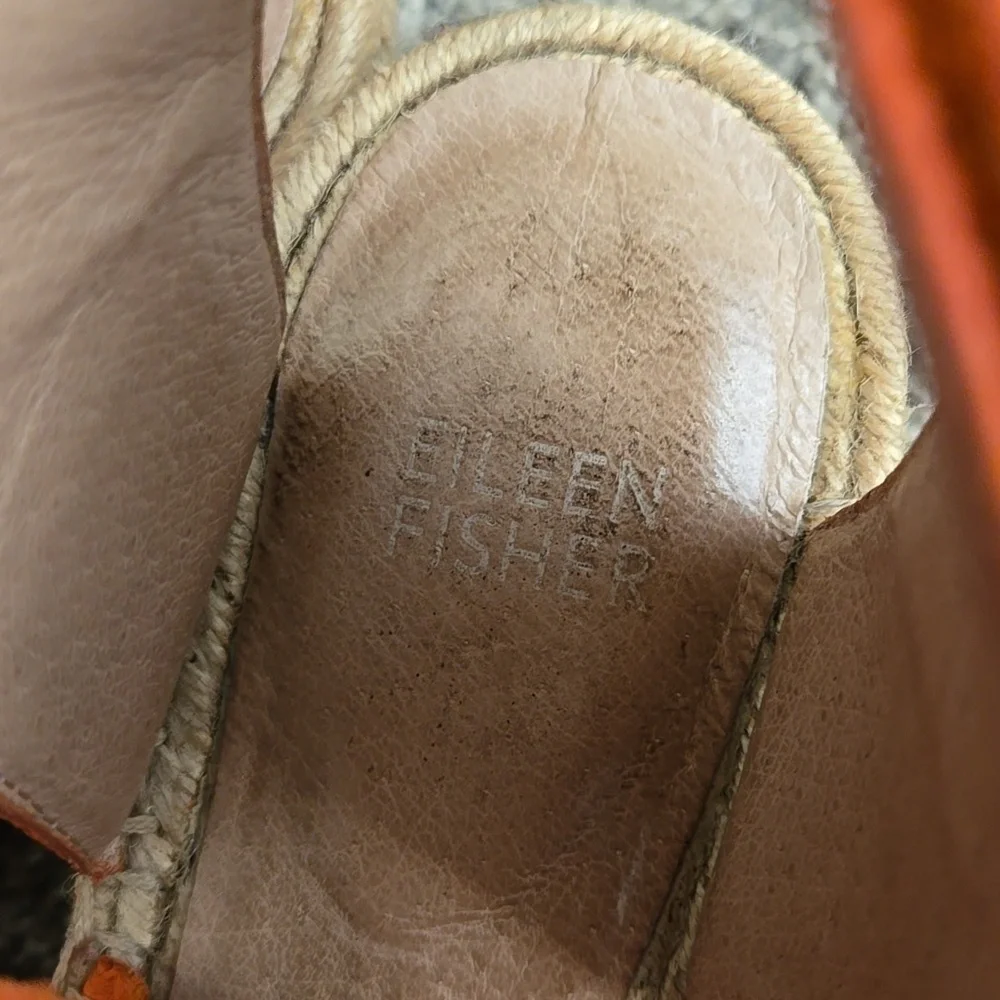 Eileen Fisher Orange Willow Tumbled Leather Wedge Espadrille Summer Shoes